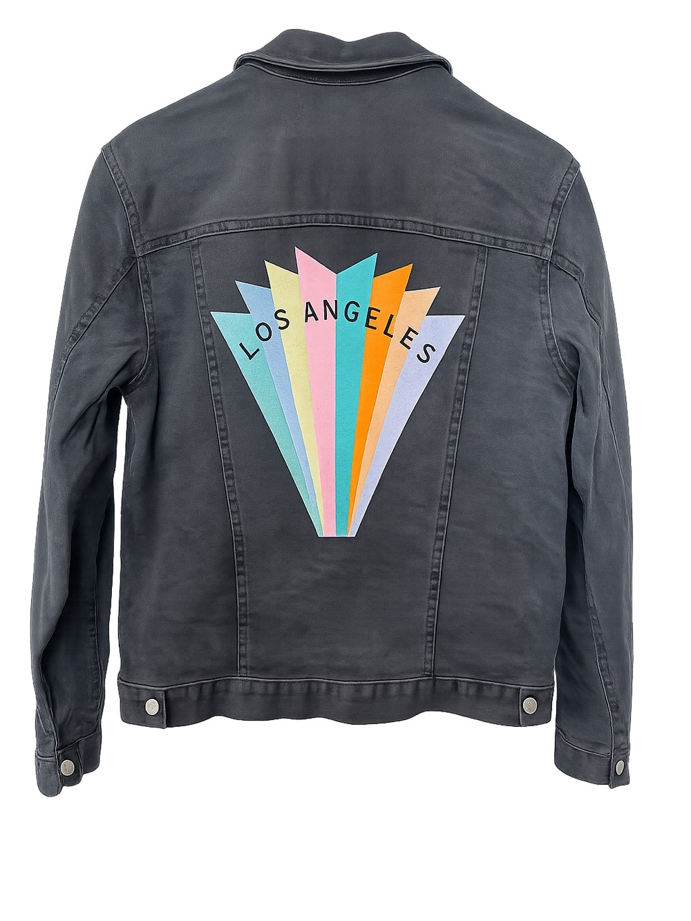 PacSun Black Jean Jacket with Multicolor Los Angeles Back Graphic